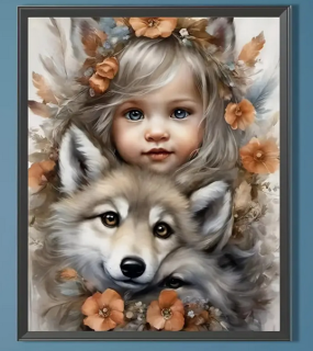 Preview: Malen nach Zahlen Blumenkind mit Wolf